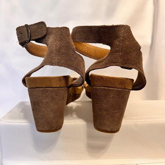 Lucky Brand Wedge 2 1/2" Heels-Suede Ankle Strap Buckle-Taupe/Tan-Size 8 1/2 - Picture 9 of 14
